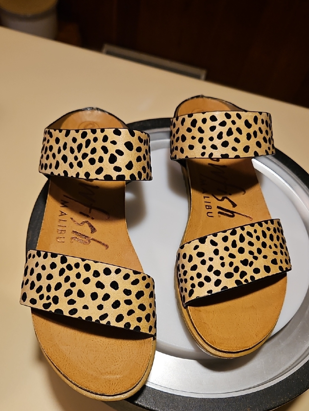 Blowfish Cream and Black Print Slide Sandals - Picture 6 of 14